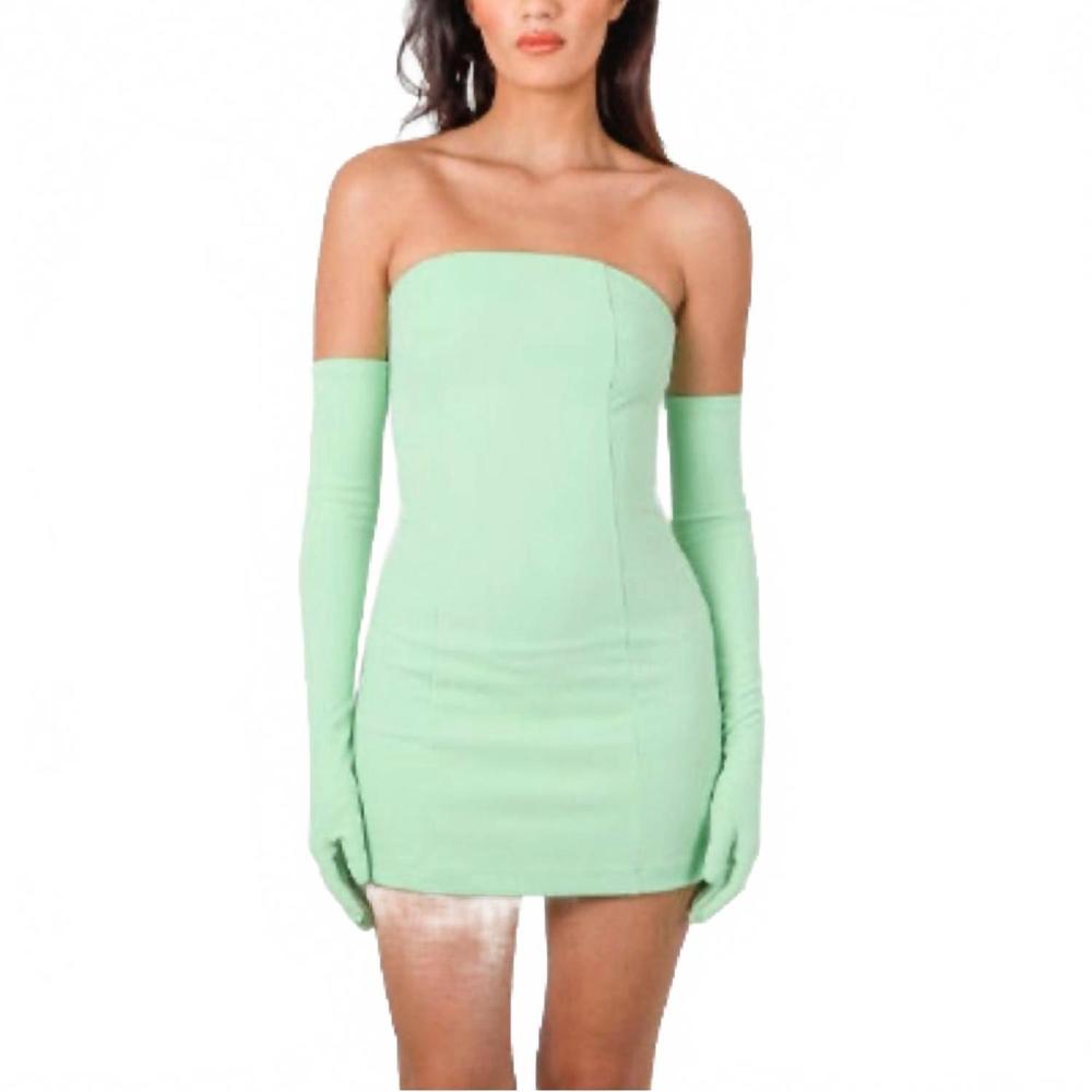 NEW MISCREANTS LONDON cupid mini dress opera gloves in mint green
